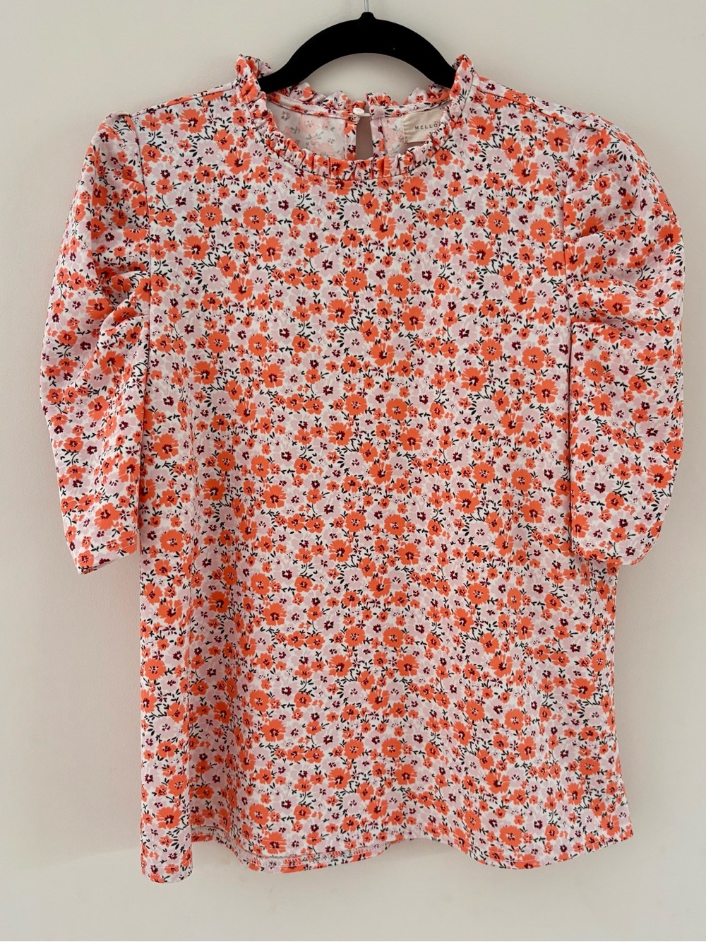 Melloday Pink Floral Print Ruffle Puff Sleeve Top